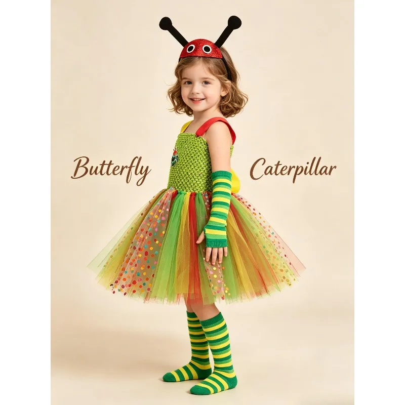 

Caterpillar Costume Toddler Tutu Dress Stage Performance Outfit Birthday Party Gown Cosplay Fancy Dress Carnival Robe Uniform