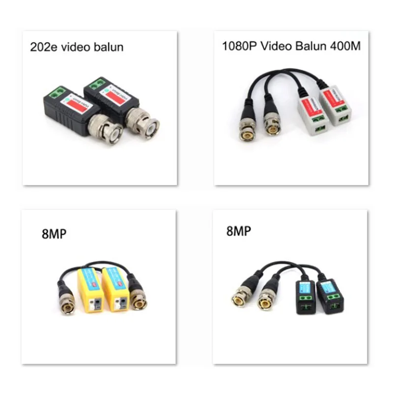 1pair 4type 1080P 8MP Passive cctv Video Balun RJ45 CCTV Transceiver Coax BNC Supply Power Connector For HDCVI HDTVI AHD Camera