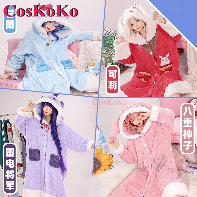 

CosKoKo Yae Miko/Raiden Shogun/Ganyu/Klee Cosplay Game Genshin Impact Costume Derivative Clothes Lovely Pajamas Plush Nightgown