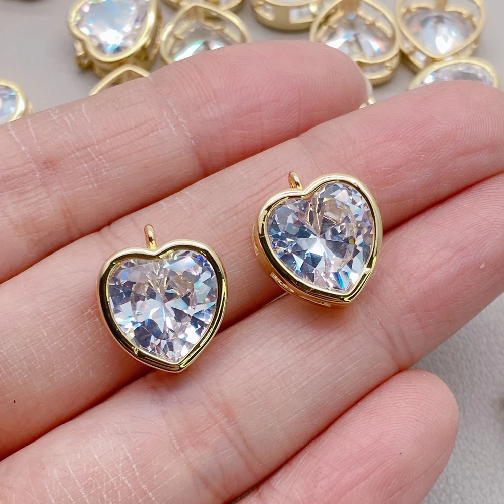 

20 шт., 13 мм, позолоченные 18-каратным золотом, с кристаллами в форме сердца, ювелирные подвески-шармы, аксессуары