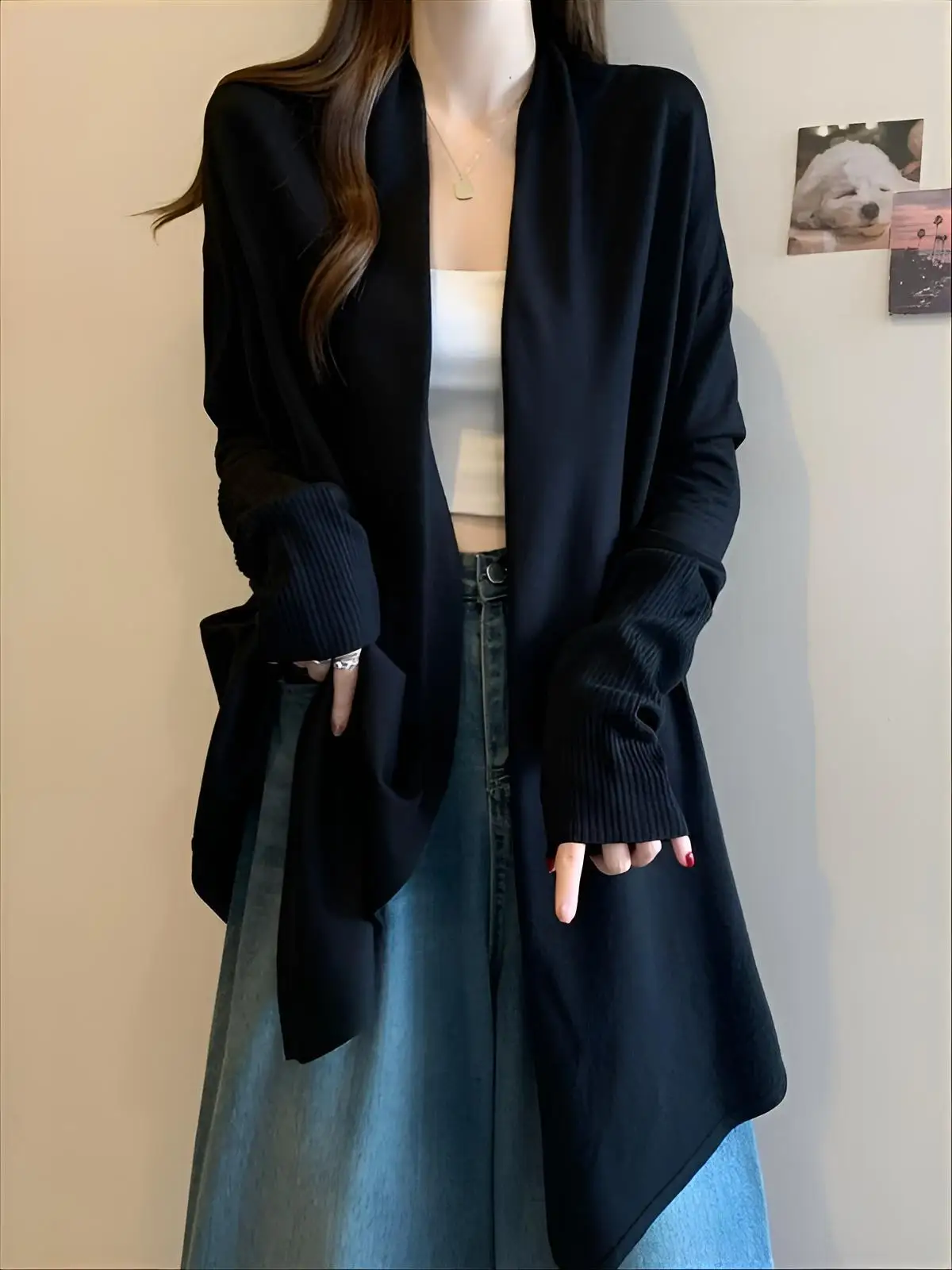 

Mid-Long Cardigans Woman Winter Womens Spring Seoulish-Style Bow Sweet Decoration Detail Textured Layering Minimalist Wide Cable