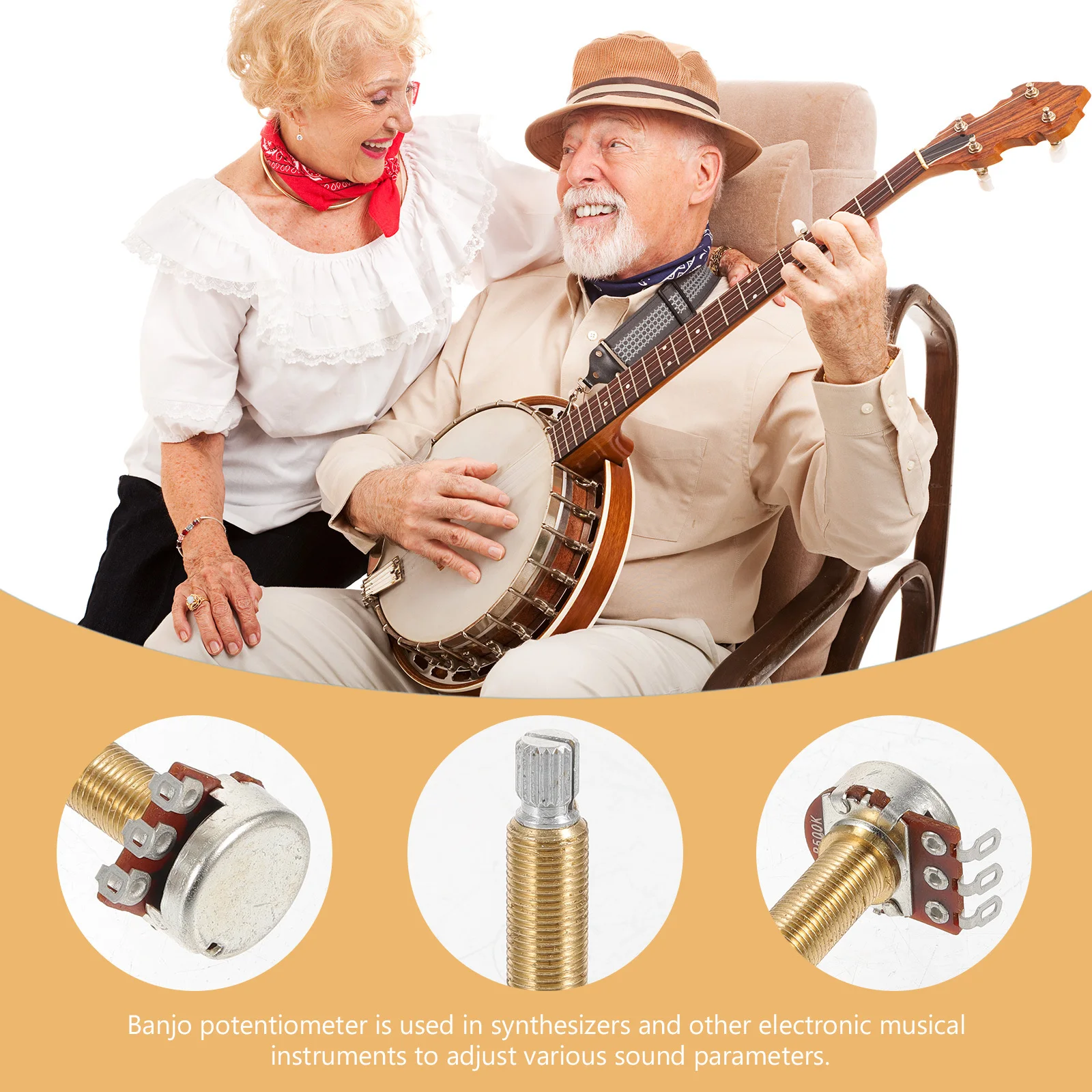 

Long Shaft Banjo Potentiometer Audio Taper Volume Control for 5 String Banjo Replacement Parts and Accessories