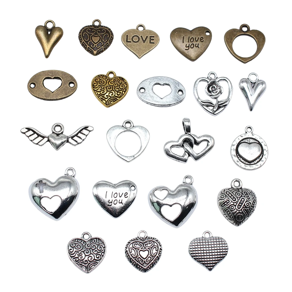 10pcs Heart Charms For Jewelry Making Antique Bronze Silver Color Pendants DIY Crafts Making Findings Handmade Tibetan Jewelry