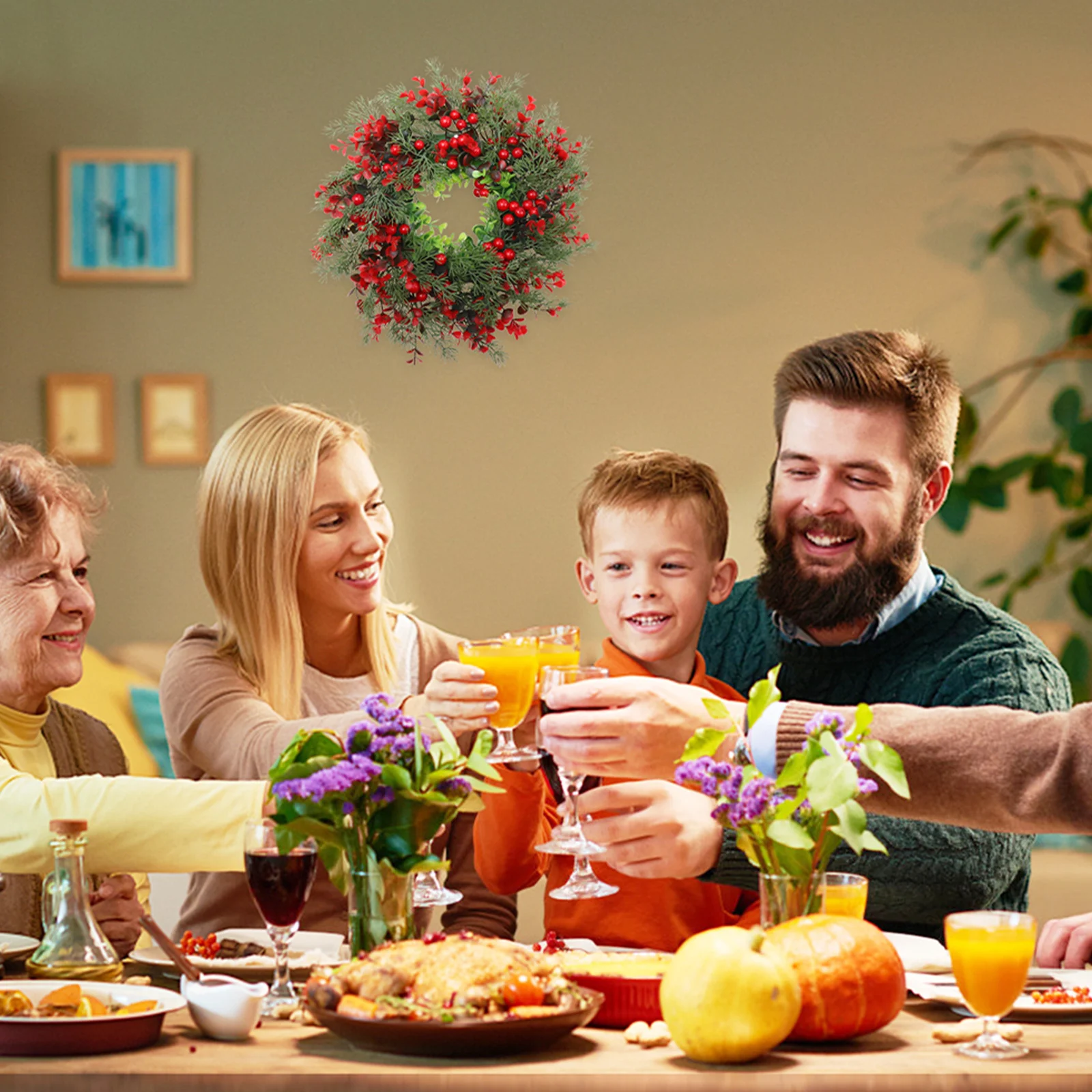 Искусственный рождественский венок с ягодами и эвкалиптом, 3 шт.