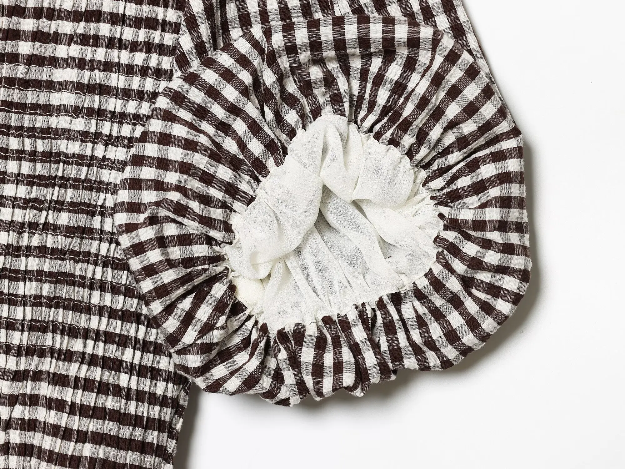 HH Vintage Damen Bluse mit Rüschensaum, elegantes Party-Shirt, modische Strand-Urlaubsbluse, kurze Puffärmel, lässige Sommer-Karo-Bluse, schmal geschnitten – Detail 10