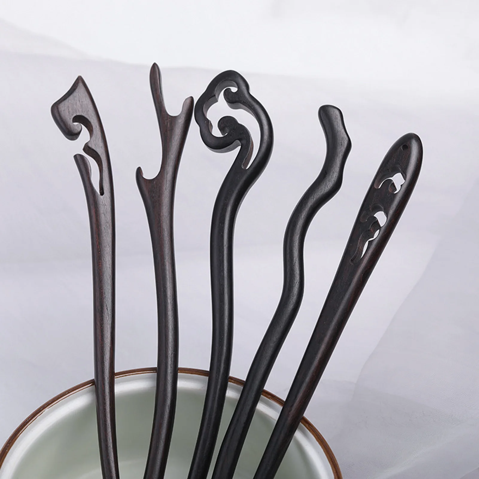 Ebony Wood Hairpins Handmade Purple Sandalwood Hair Stick for Women Fine Pattern Vintage Chinese Hair Pin Accessories