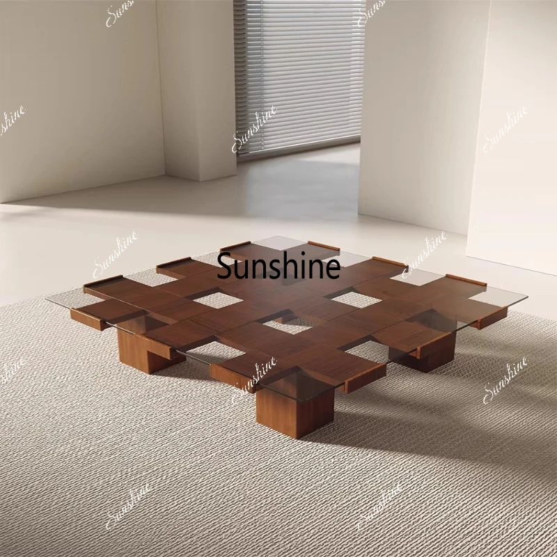 

Coffee table living room household light luxury high-end small apartment square solid wood walnut color