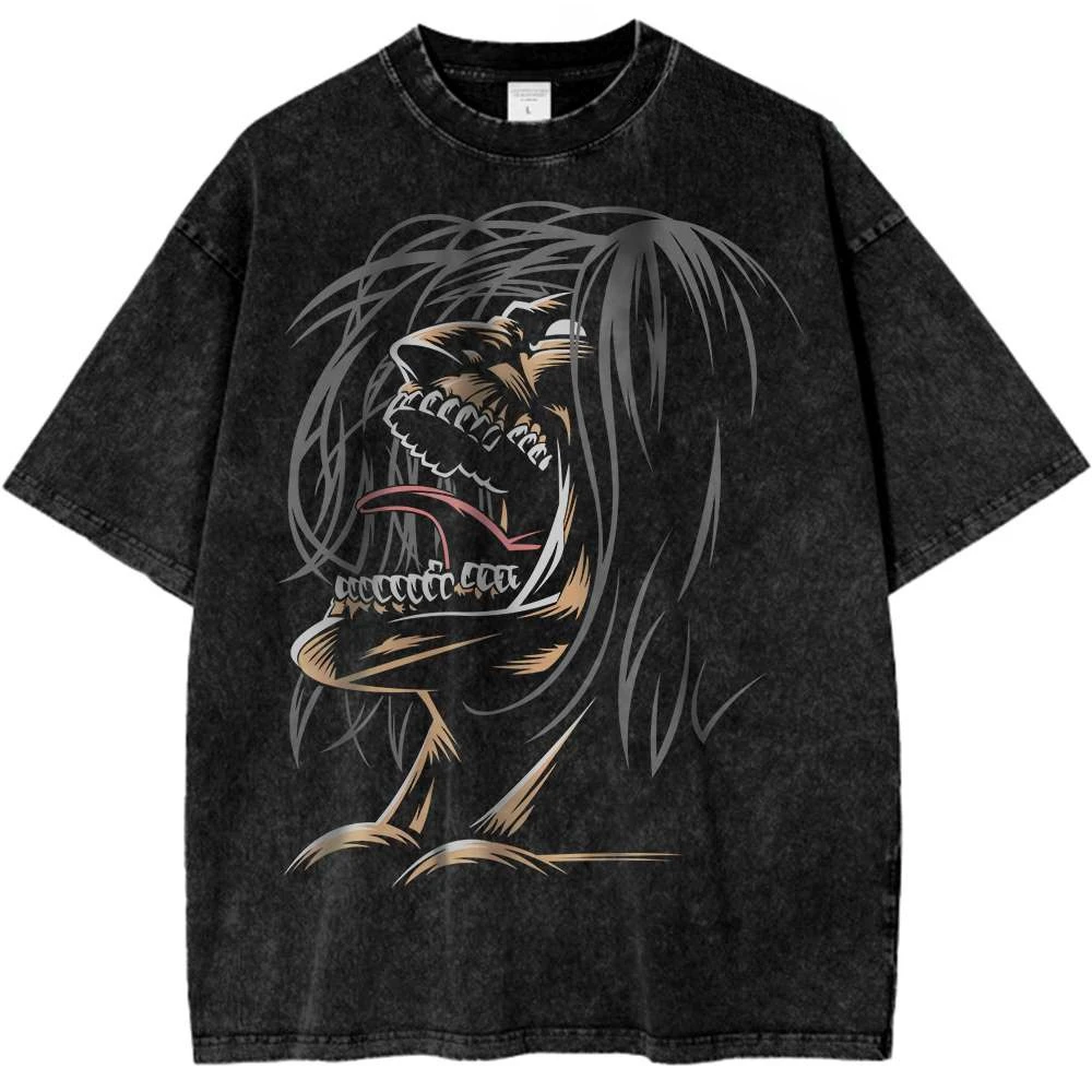 

Eren Yeager Attack on Titan Vintage T-Shirt, Anime AOT Shirt Men's 2026 Summer Fashion Street Harajuku Y2K Clothing