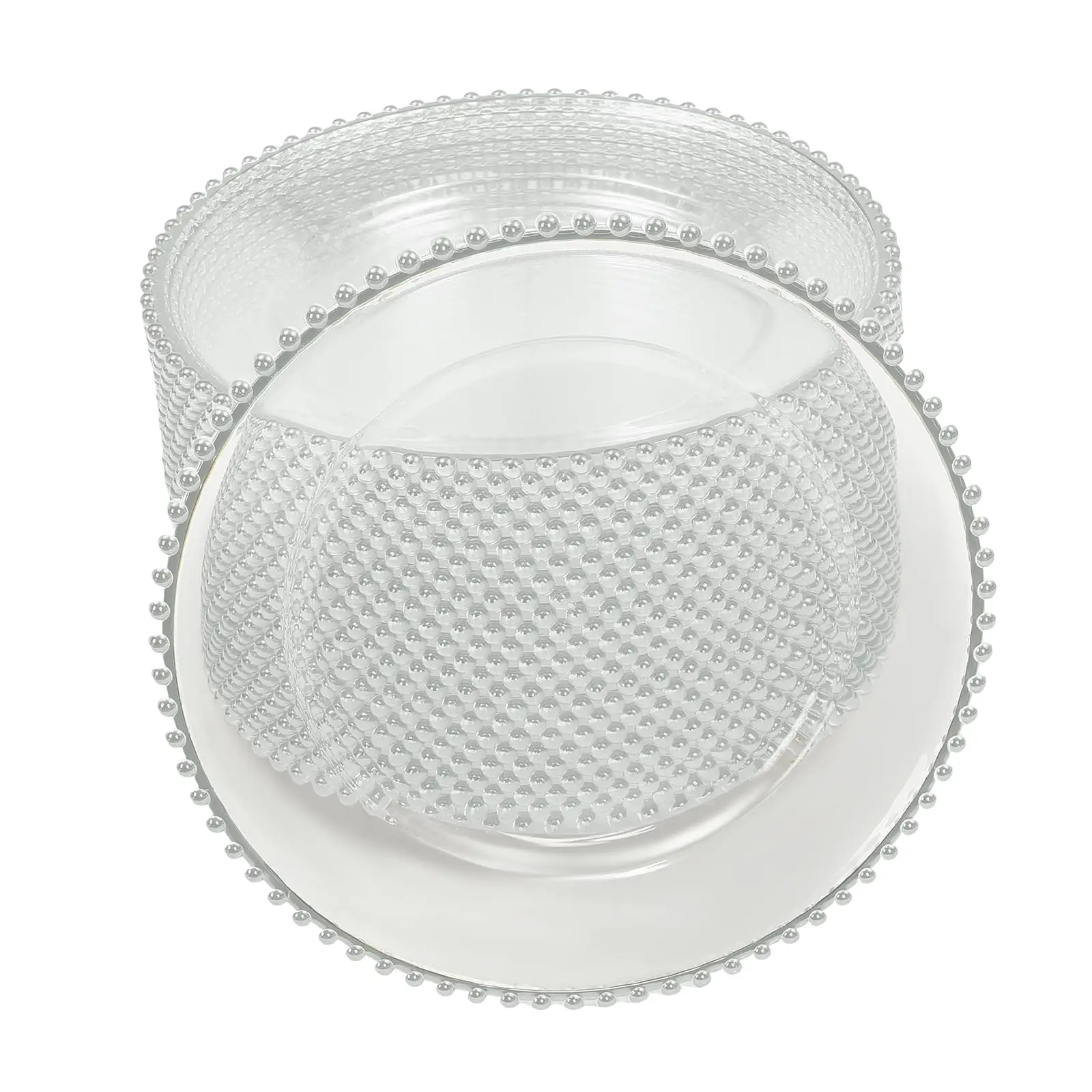 

25 Set Silver Clear Charger Plates, 12.6 Inch Beaded Plastic Charger Plates with Silver Rim Perfect Table Decor for Dinner Weddi