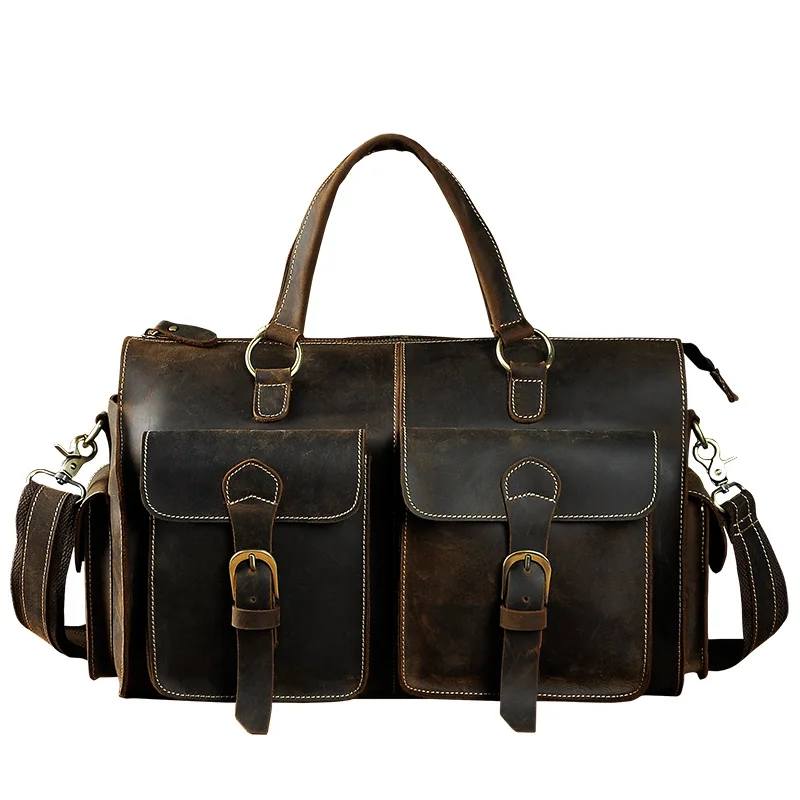 Männer Aktentaschen Männlichen 14-zoll Laptop Handtasche Business Schulter Messenger Tasche Computer Umhängetaschen Retro Crazy Horse Leder