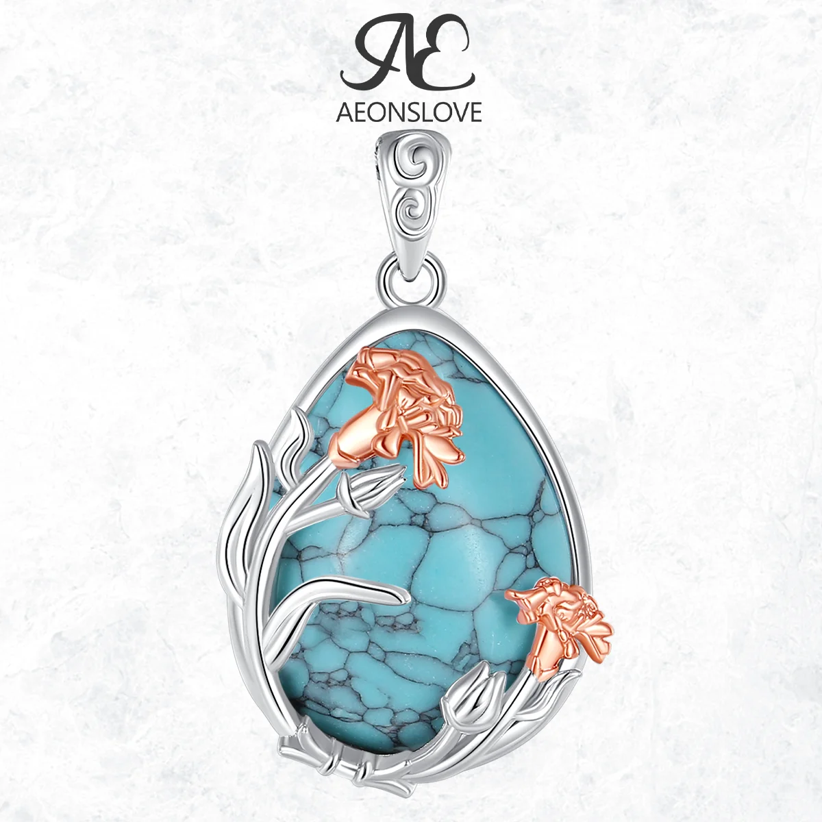 

AEONSLOVE 925 Sterling Silver Teardrop Turquoise Pendant Delicate Carnation Flower Necklace Lucky Amulet Birthday Gift for Mom