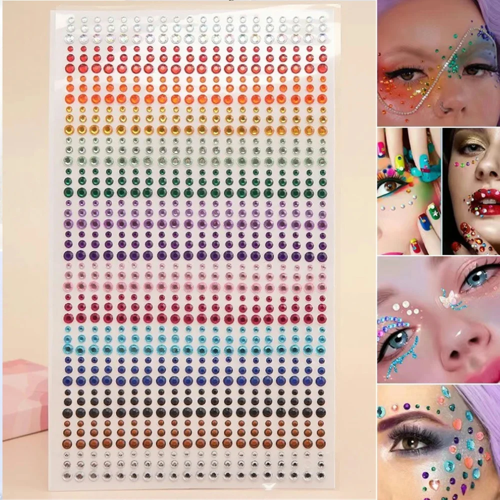 1Sheet 3/4/5mm Makeup Diamond Stickers 3D Colorful Eye Body Face Gems Jewels Crystal Stickers DIY Self Adhesive Festival Tattoos