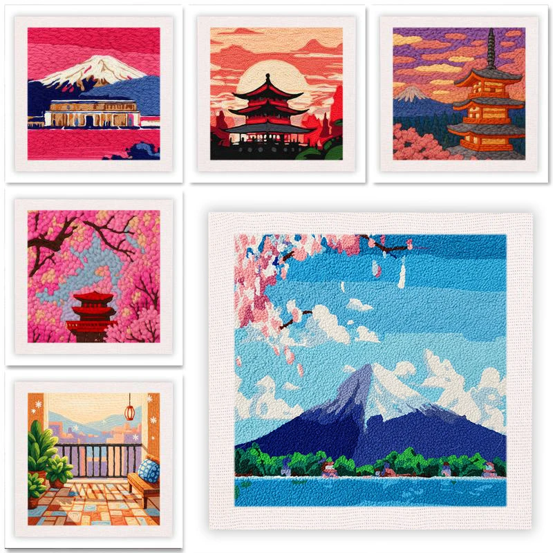 

25x25cm Punch Needle Frame Handmade Adult Craft Kits Scenery Punch Needle Tool Picture Diy Gift Punch Needle Embroidery Kit