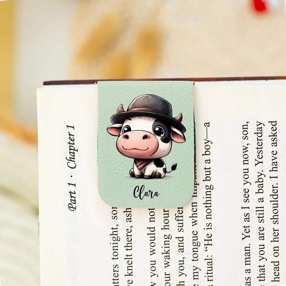 1PC Romantic Cow Personalized Name UV Print Purple Leather book clamp For Friend Gifts