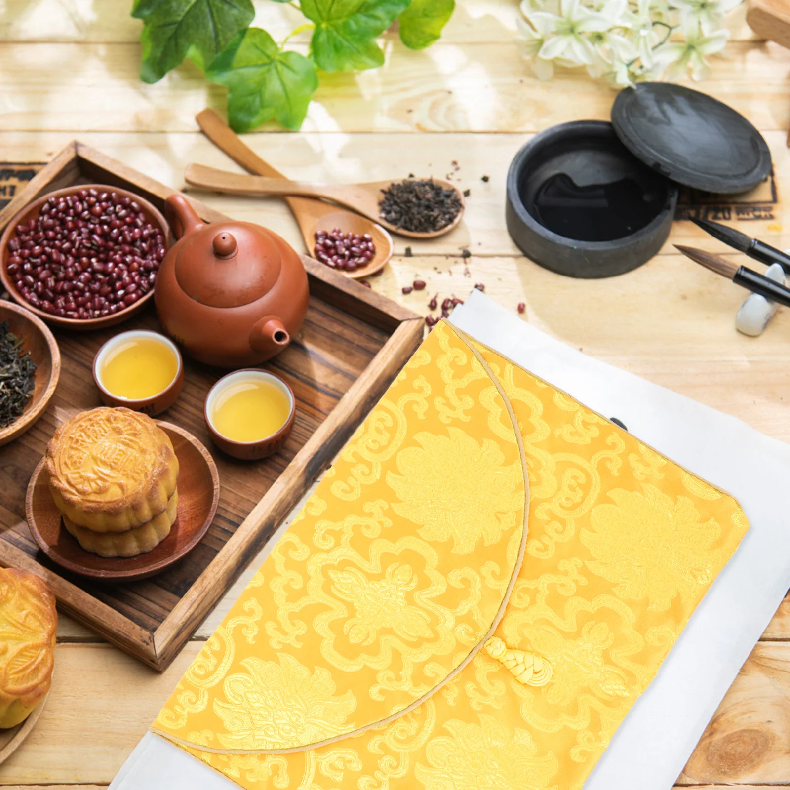 Chinese Silk Brocade Envelope A4 Size Multi-Function File Pouch Gift Card Holder Embroidery Knot Closure For Weddings