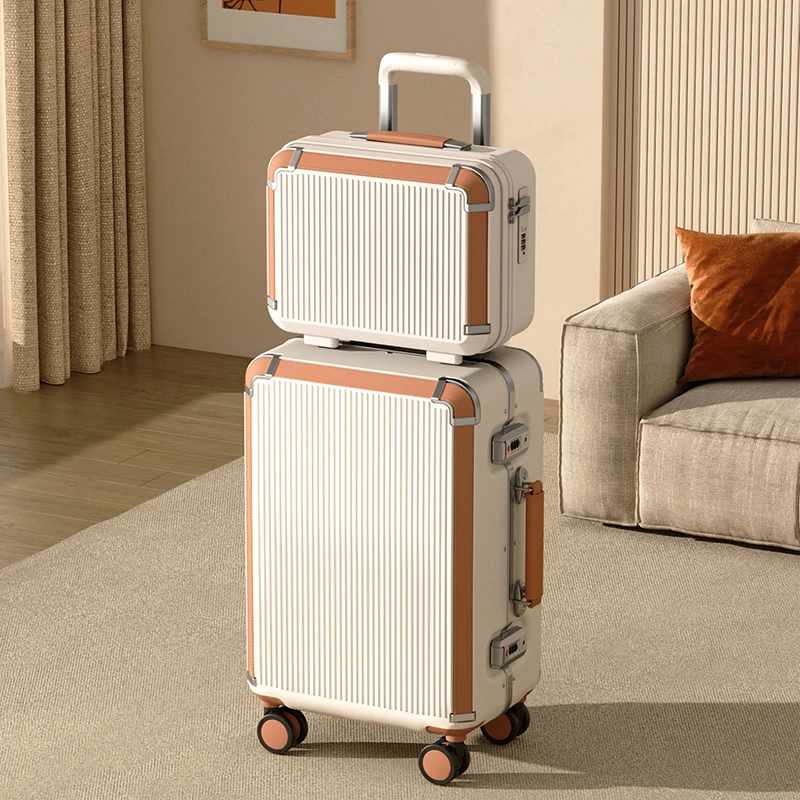 

2-Piece Suitcase with External Handle Expandable Zipper Suitcases 20''24''28'' Aluminum Frame Luggage Set Light Luxury Vintage