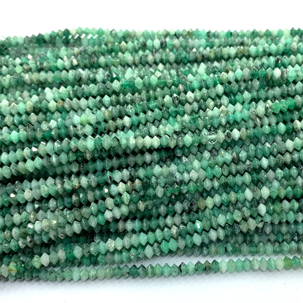 Veemake Natural Emerald Faceted Round Rondelle Edge Cube Coin Disc Beads For Jewelry Making DIY Necklace Bracelets Earrings