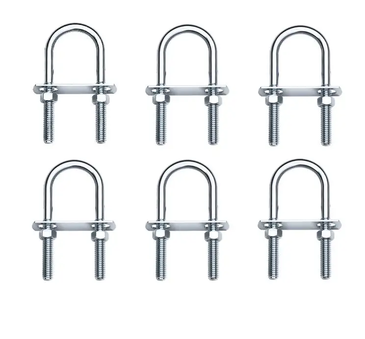 6PCS M6/m8/m12 Galvanized Carbon Steel U-bolt Screw With Nut Baffle Versatile Conical U-Bolts U-shaped Pipe Clamping Fixture