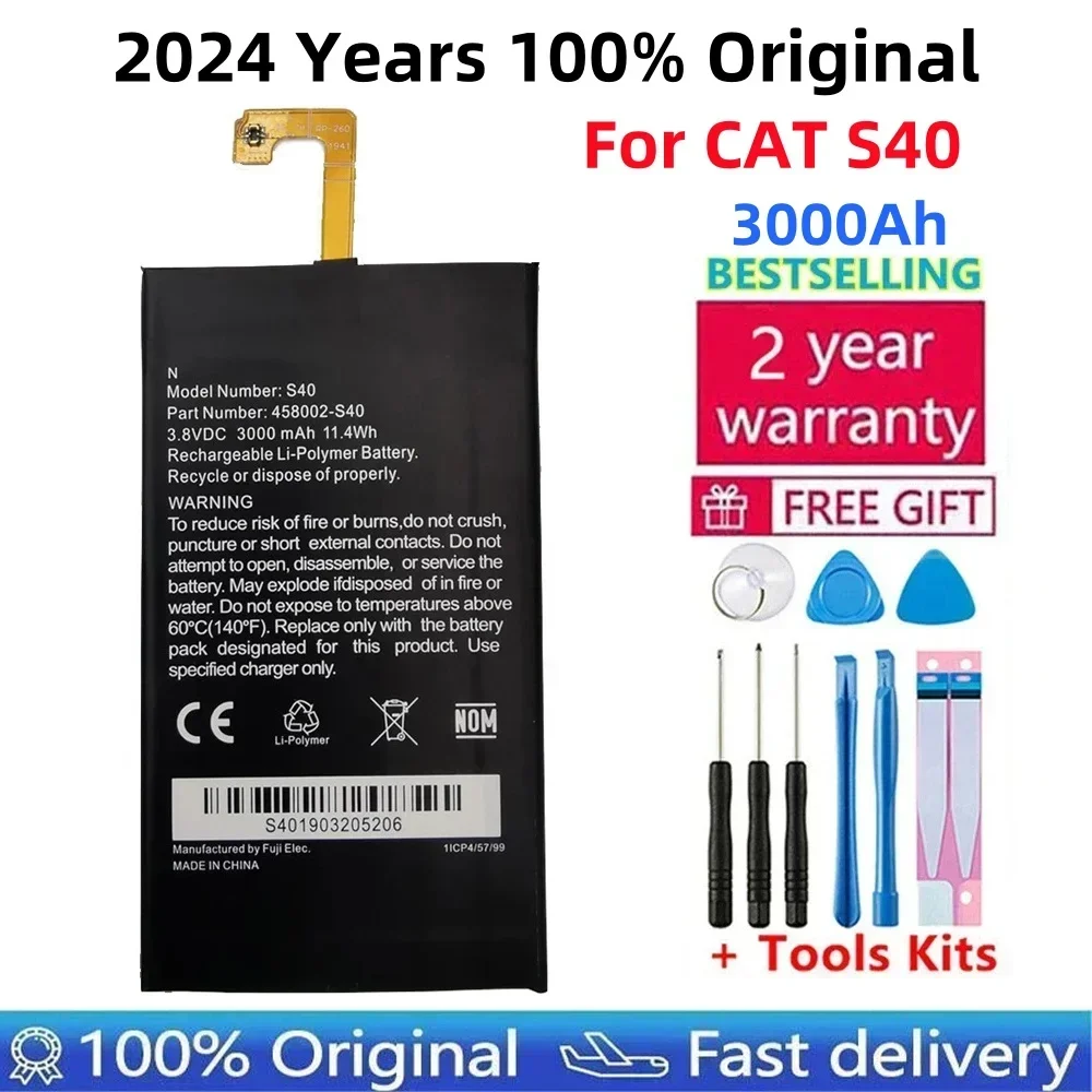 100% Original 3000Ah Battery Replacement For Caterpillar CAT S40 458002-S40 Batteries Bateria CAT S40 BATTERY+Gift Tools