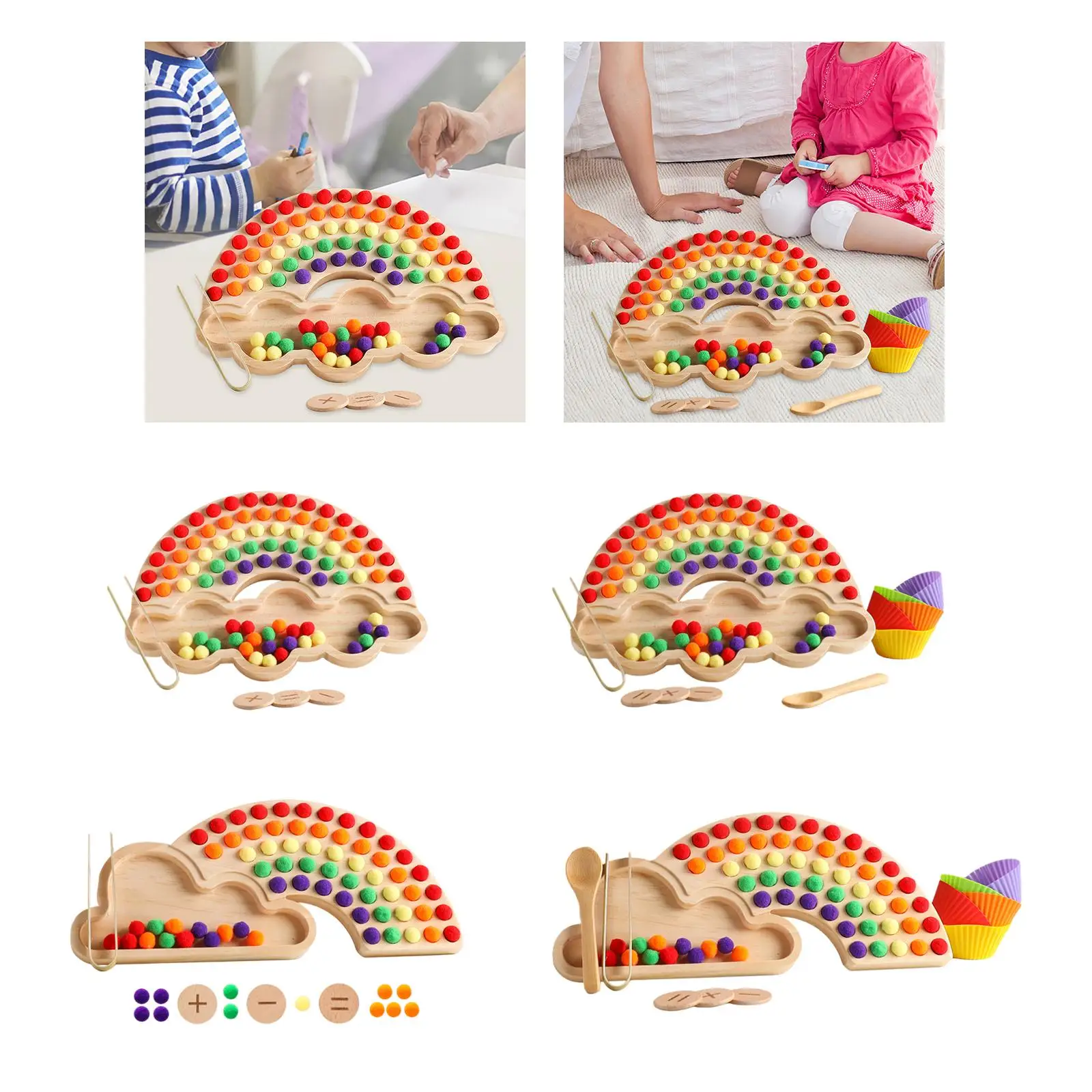 Giocattoli impilabili per ordinamento dei colori, puzzle con perline con clip arcobaleno, tavola di legno educativa,