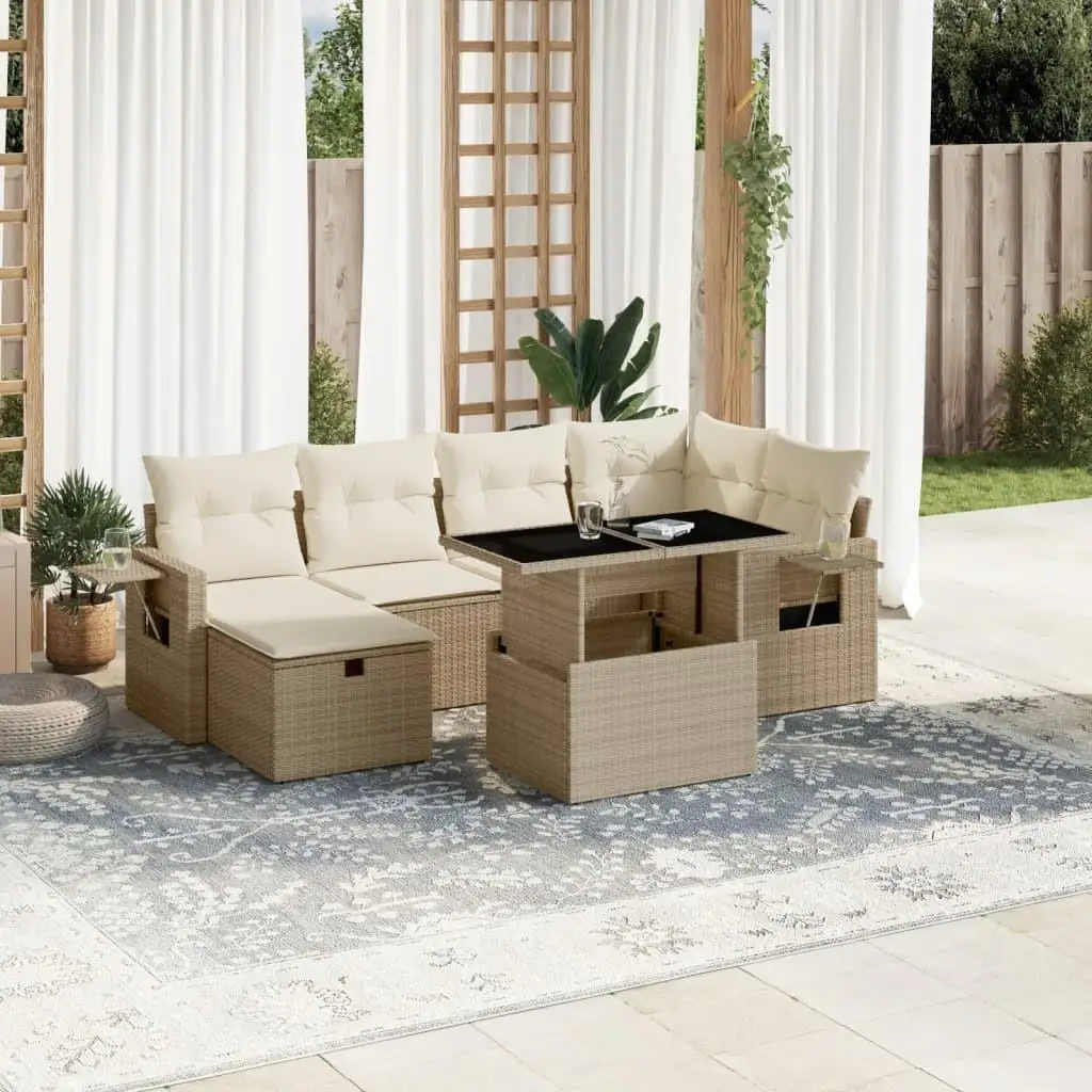 

Beige PE Rattan Garden Sofa Set with Powder Coated Steel Frame Large Outdoor Furniture