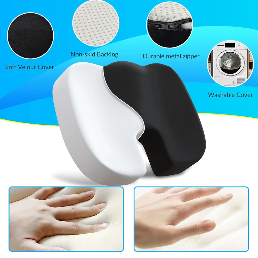 Memory Foam Cushion on Office Chair, Home & Car, Non-Slip Chair Pad for Back, Sciatica, Hip Pain Relief & Post-Surgery Recovery