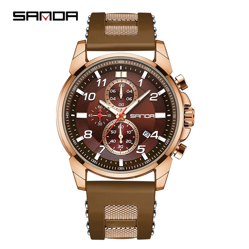 Sanda-Reloj de pulsera con correa de silicona blanda para hombre, cronógrafo a prueba de agua, movimiento de cuarzo, de negocios, a la moda, nuevo diseño, 5506, 2023