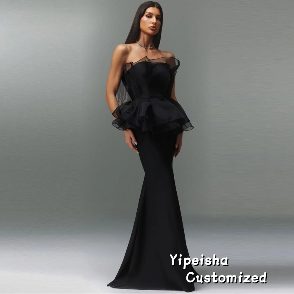 فستان سهرة أنيق مخصص بدون حمالات باللون الأسود مع تنورة حورية البحر للمناسبات الرسمية والحفلات الراقصة فساتين طويلة شبكية