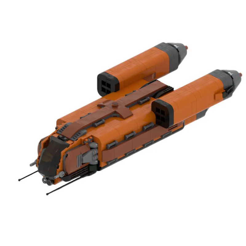 MOC Sci-Fi Orange Space Cargo Transport Ship Building Blocks Interstellar Shuttle Starship Model Assembly Bricks Desktop Decor