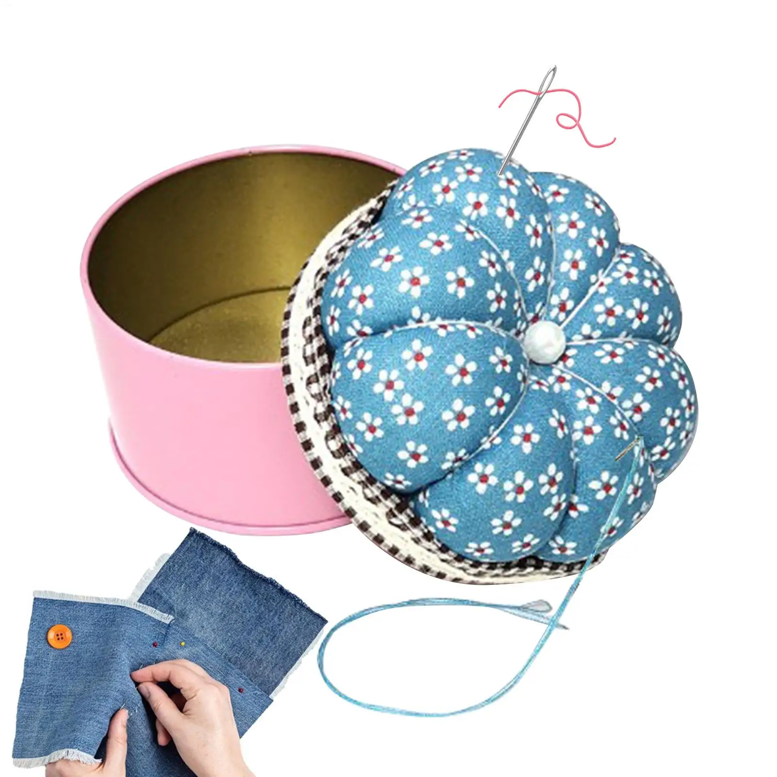 Handmade Needle And Thread Storage Box Metal Pumpkin Pin Holder Storage Box (Needle And Thread Not Included)