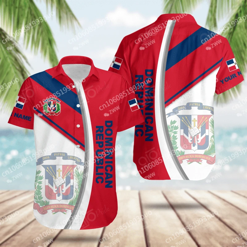 

2023 Summer New Men's and Women's Dominican Republic Groly Shield Hibiscus Hawaiian Shirt