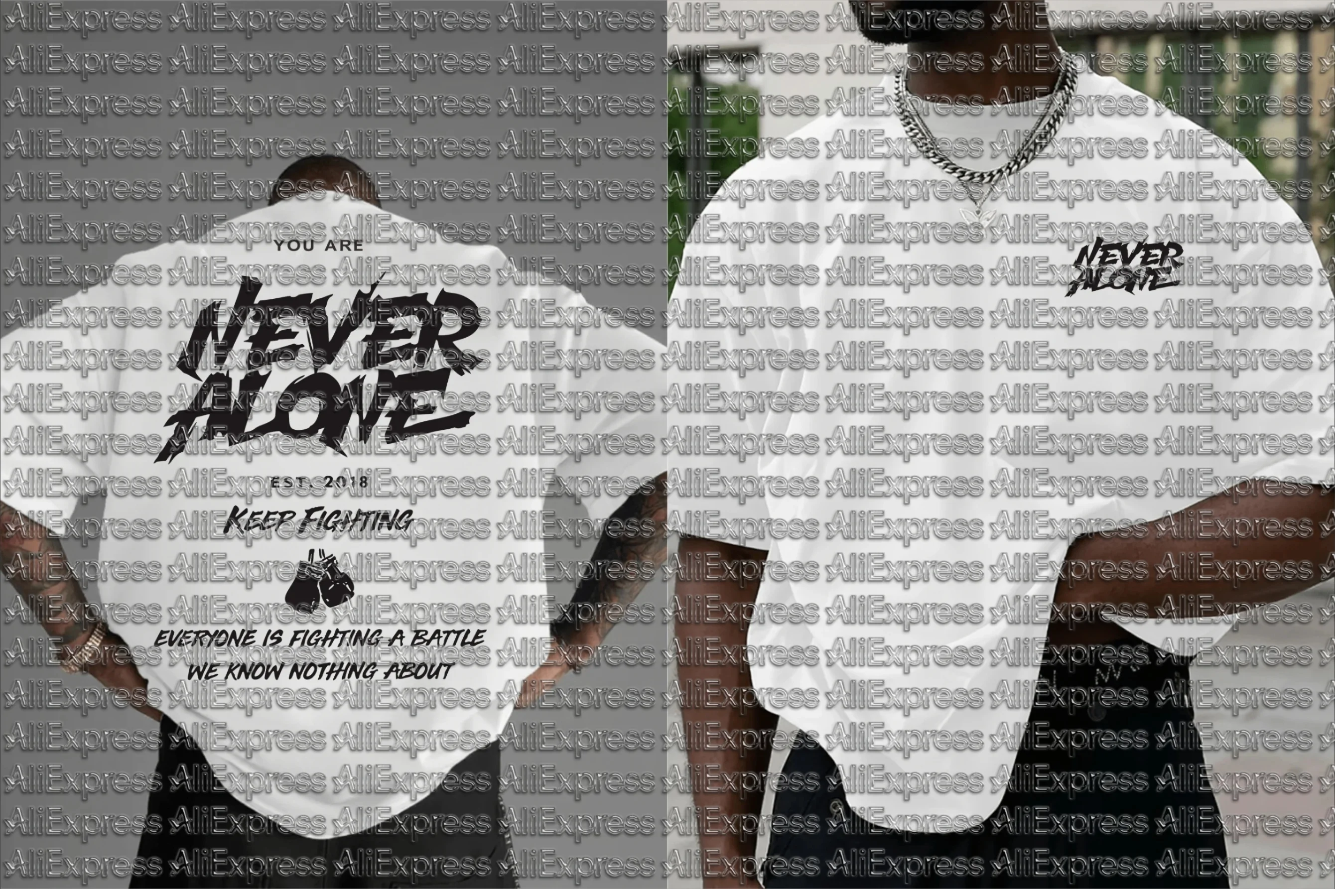 Men's Inspirational Never Solo Boxing Pattern T-shirt Soft Breathable Fabric Regular Fit Casual T-shirt Inspirational Quotes EST