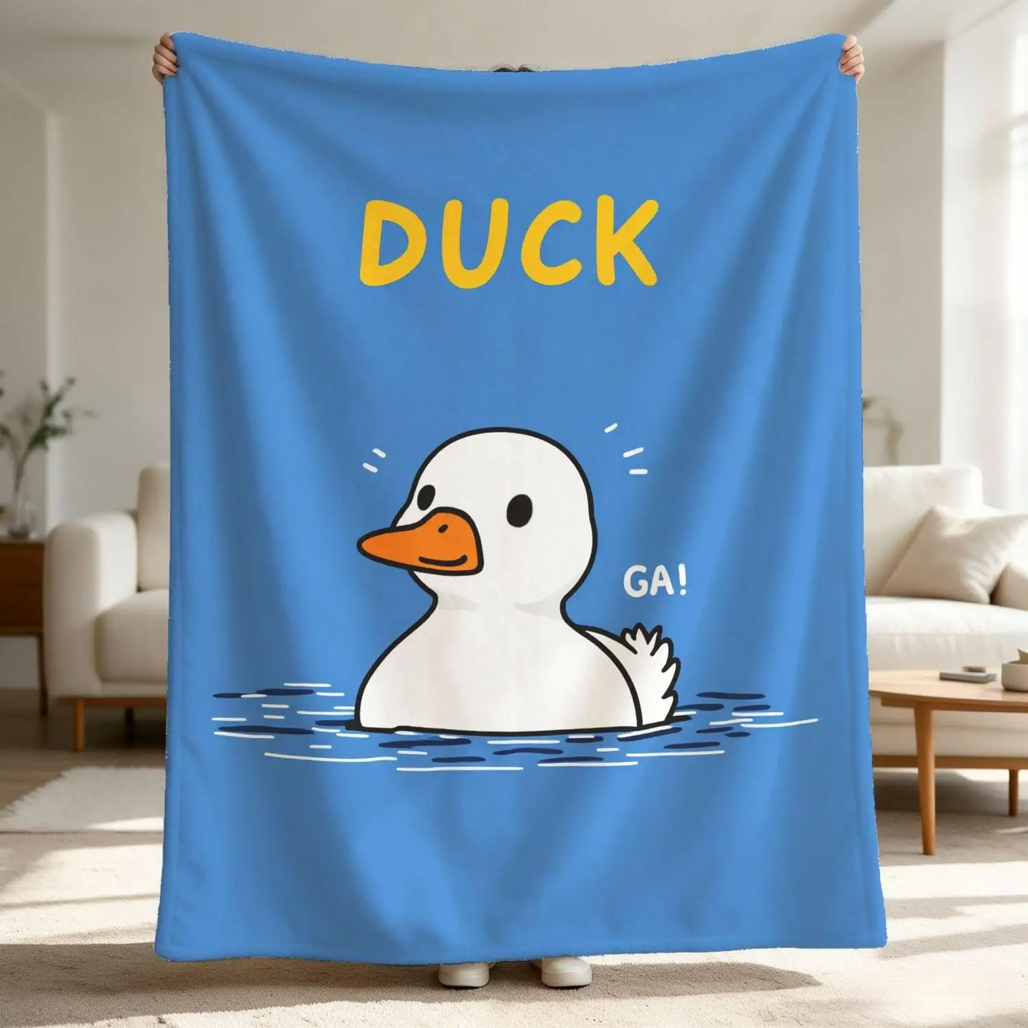 [Flannel Blanket] Cartoon Duck Blanket, Blue Throw Blanket, Duckling Pattern, Suitable for Room Decoration and Bedding.