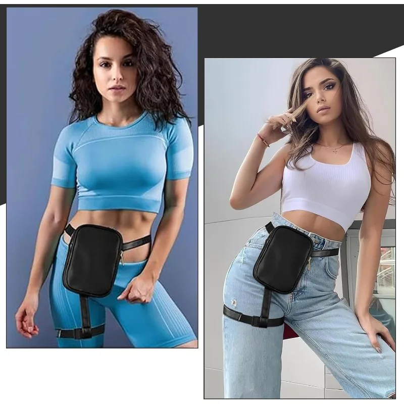 Gürteltasche für Outdoor-Wandern Motorrad Trendige Stilvolle Schwarze Damen-Hüfttasche Leder Coole Mädchen-Tasche – Detail 4
