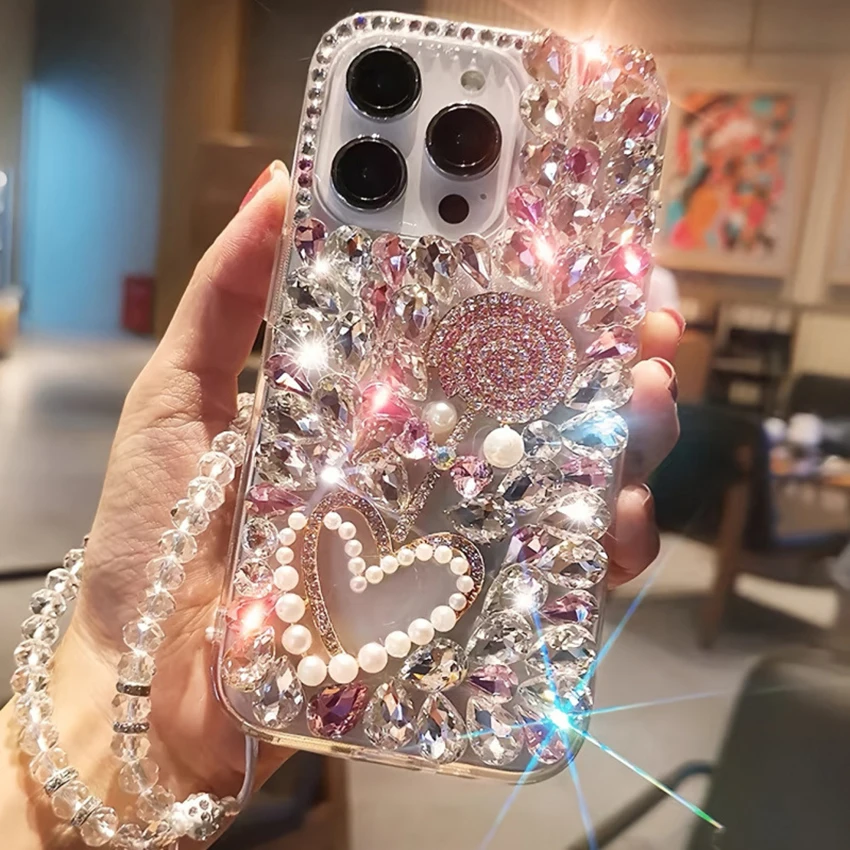 

Glitter Diamond Lollipop Phone Case For Iphone 17 16 15 14 13 Pro 12 Max Plus 16Pro Crystal Charm Phone Case Luxury 15Pro Cover