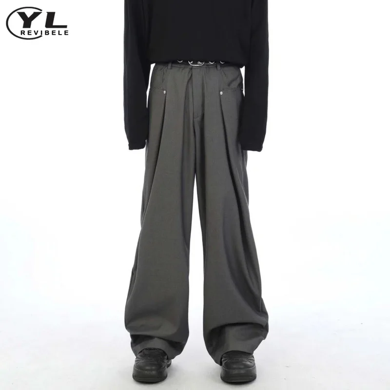 Wide Leg Casual Suit Pant Men Harajuku Vintage Baggy Quick Drying Straight Pants Japanese Streetwear Unisex Thin Trousers Summer