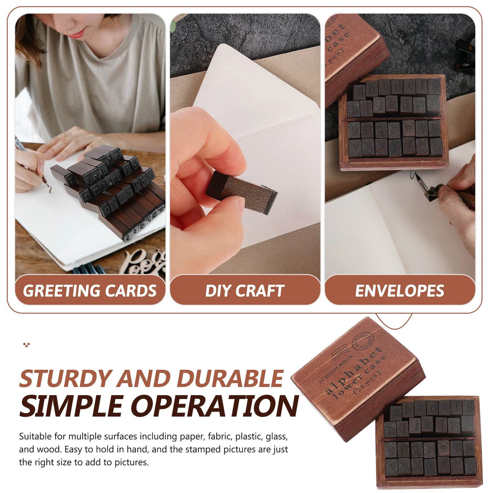 

1Set Retro Wooden English Letter Seal Durable DIY Scrapbooking Card Maker Planner Journal Stamp Decorative Multipurpose Craft