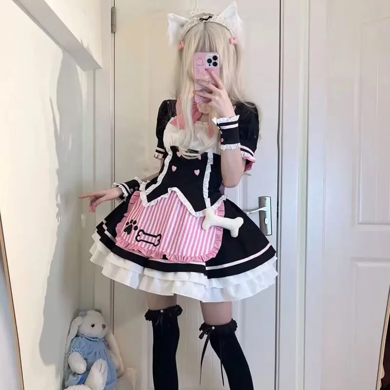 الزائفة كوس الملابس خادمة الملابس مجموعة كبيرة الحجم لوليتا خفيفة ناضجة خادمة اليابانية لطيف الملابس النسائية رئيس يوميا