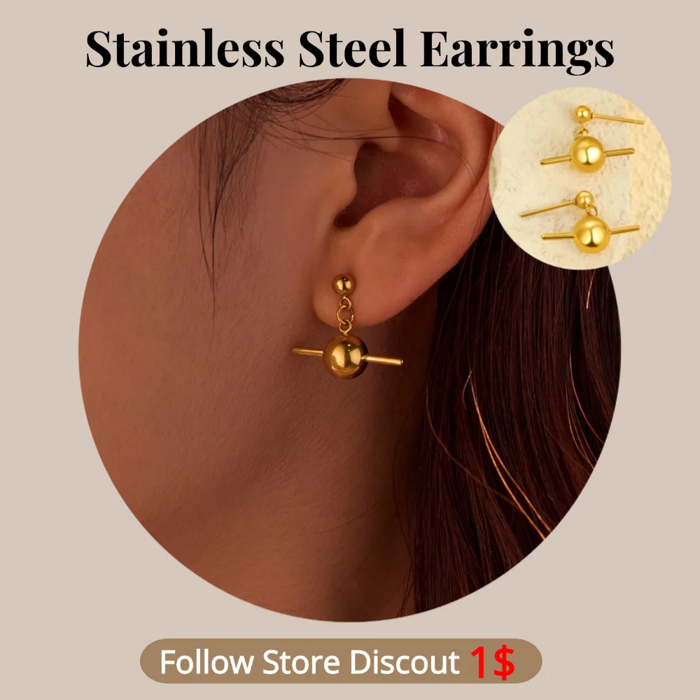 Stainless Steel Ball Earrings Plated 18k Gold Color Non Tarnish Waterproof Trendy Jewelry Earrings For Women Gift