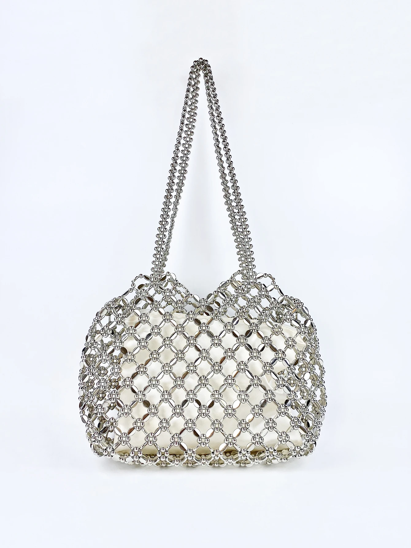 Vintage Metal Shiny Handwoven Beaded Bag Versatile Shopping Bag Tote Underarm Handbag