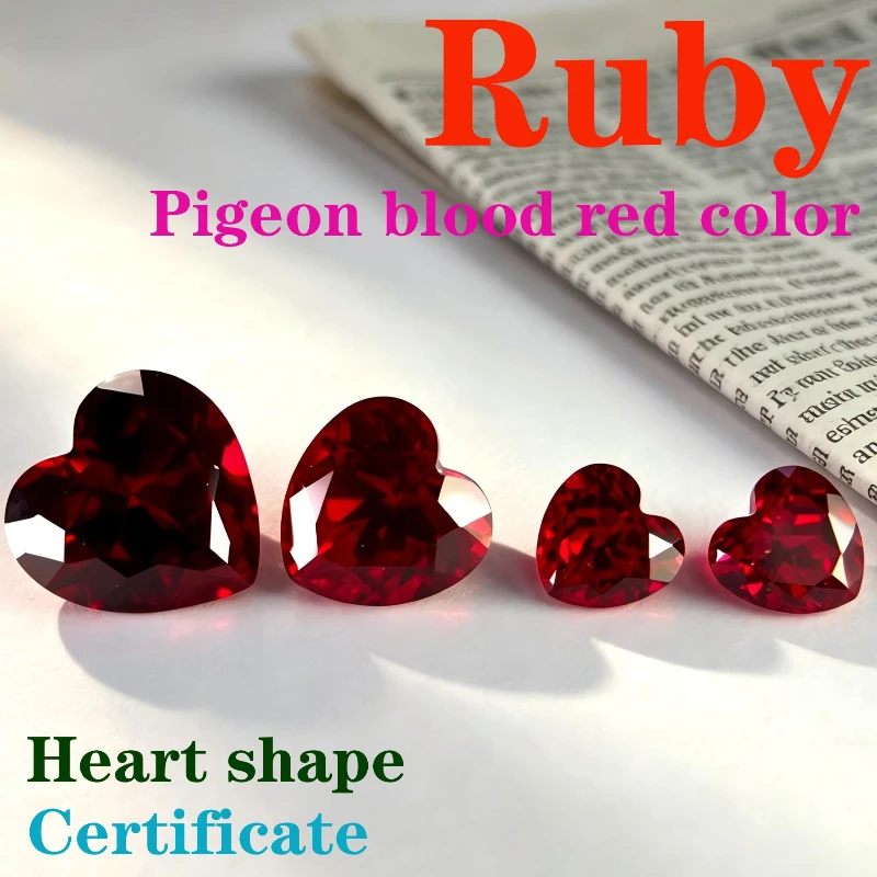 Ruby Pigeon Blood Red Color Artificial Gemstone Heart Shape Available Certificate Wholesale