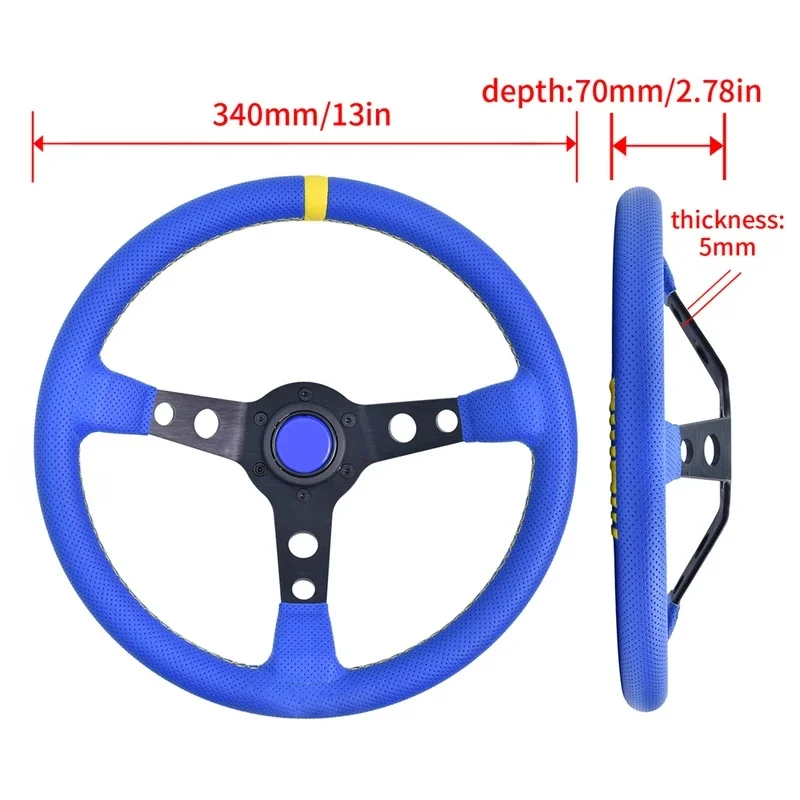 High Quality JDM 3 Spokes Quick Release Racing Steering Wheel 330MM 13 Inch Universal Leather Steering Wheel With Yellow Connect