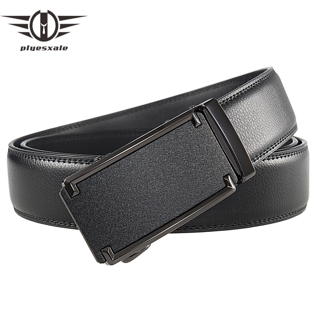 

Plyesxale Mens Business Style Belt Black Cowskin Leather Strap Male Waistband Automatic Buckle Belts For Men Top Quality B1330