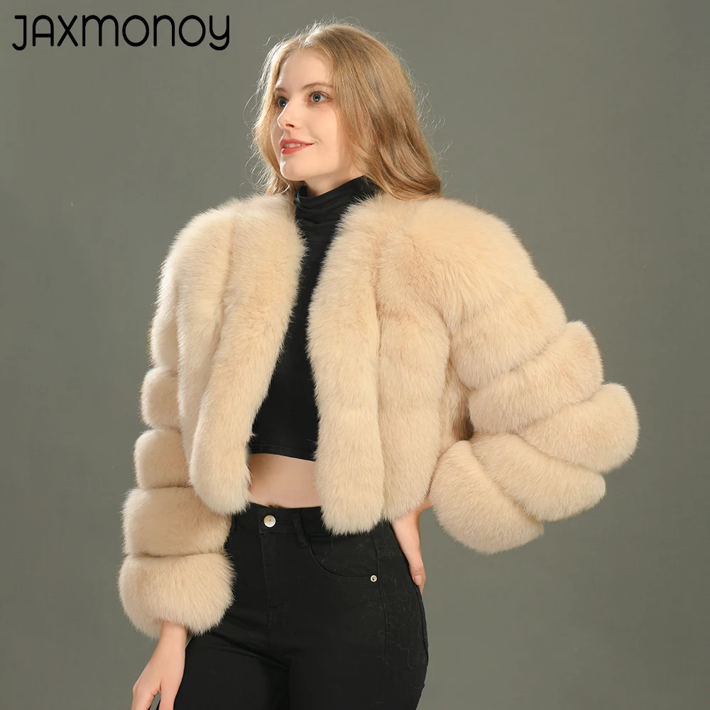 Jaxmonoy Women's Winter Real Fur Coat 2023 Autumn Ladies Fashion Solid Color Natural Fox Fur Jacket Luxury Fur Coats New Style