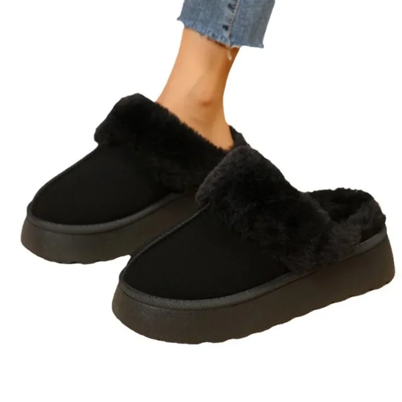 Winter Fur Snow Slipper Women Korean Simple Platform Slippers Long Plush Warm Soft Indoor Thick Sole Footwear Cotten Shoes