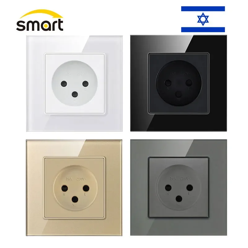 IL Israel Eu Standard Wall Outlet Electricity Power Socket Switch Crystal Glass Panel 16A 250V Plug 3pins For Israel Home