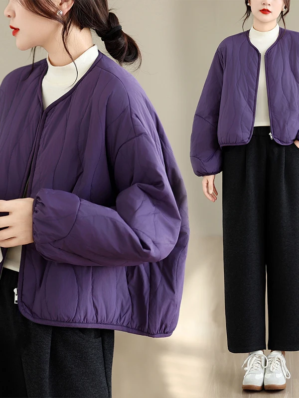 Casual Short Cotton Jacket Women's Autumn Winter Thickened Zipper Closure Slimming Versatile Brand Name Tag Removed Commute S...