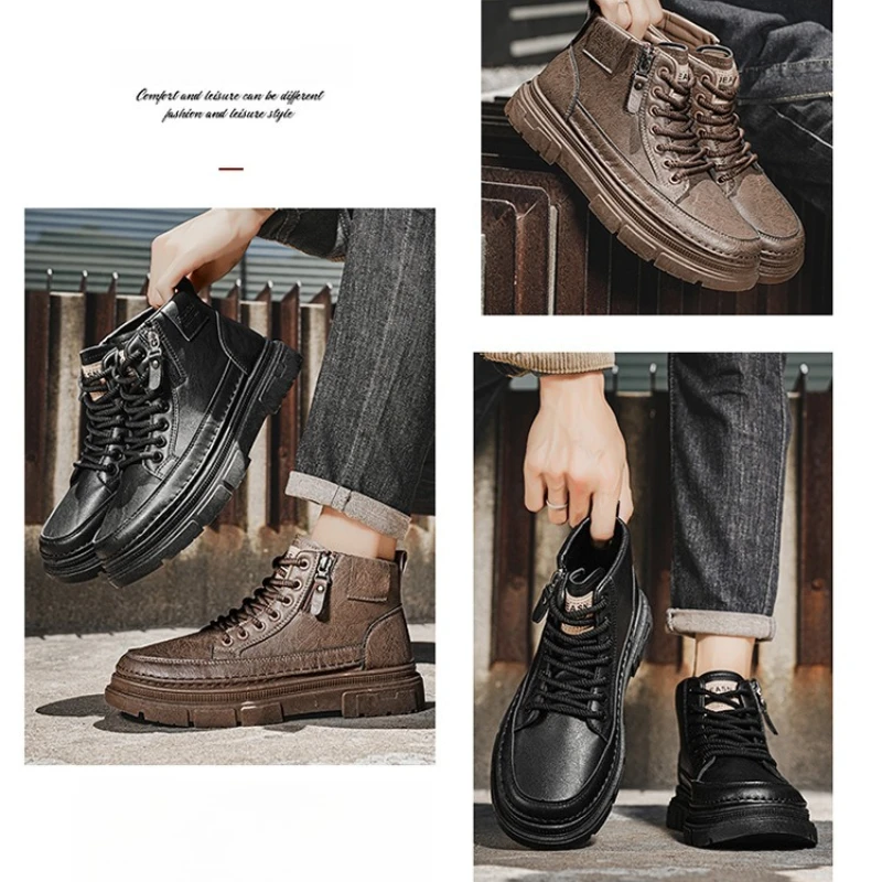 أحذية عمل عالية الجودة للرجال أحذية جلدية آمنة غير قابلة للانزلاق أحذية رياضية متينة مريحة برباط حتى الكاحل #6