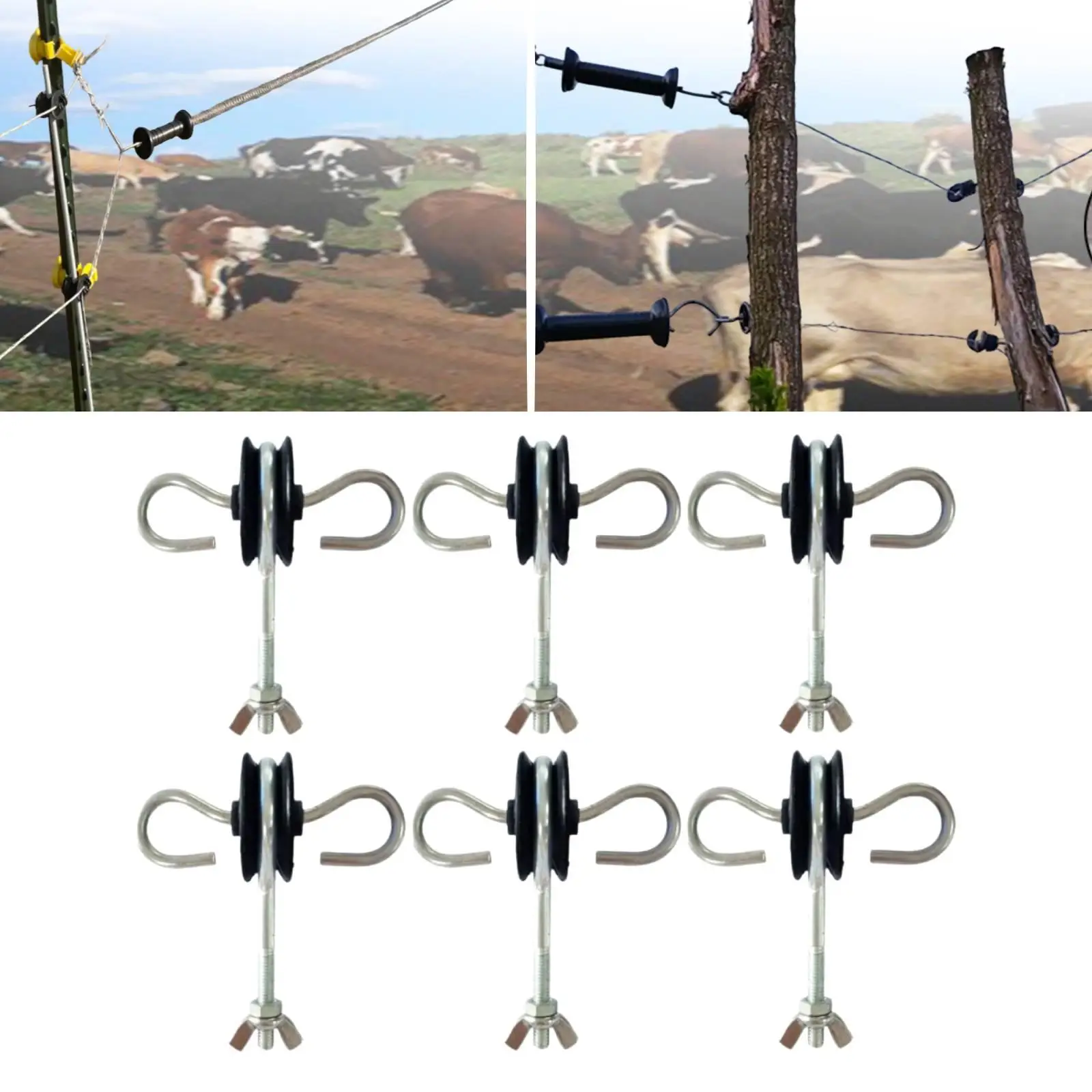 6 Pieces Electric Fence T Post Gate Handle Anchors High Strength Double Hook Fencing Accessories for Outside Ranchers Garden
