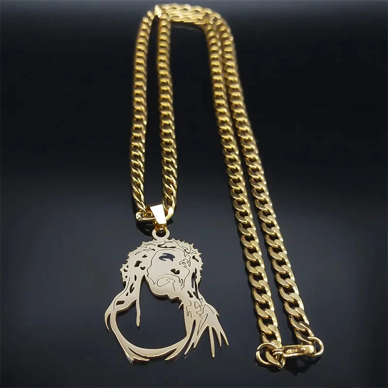 Crown of Thorns Jesus Goddess Necklace for Women Men Stainless Steel Gold Color Hip Hop Long Chain Necklaces Jewelry N3318S05